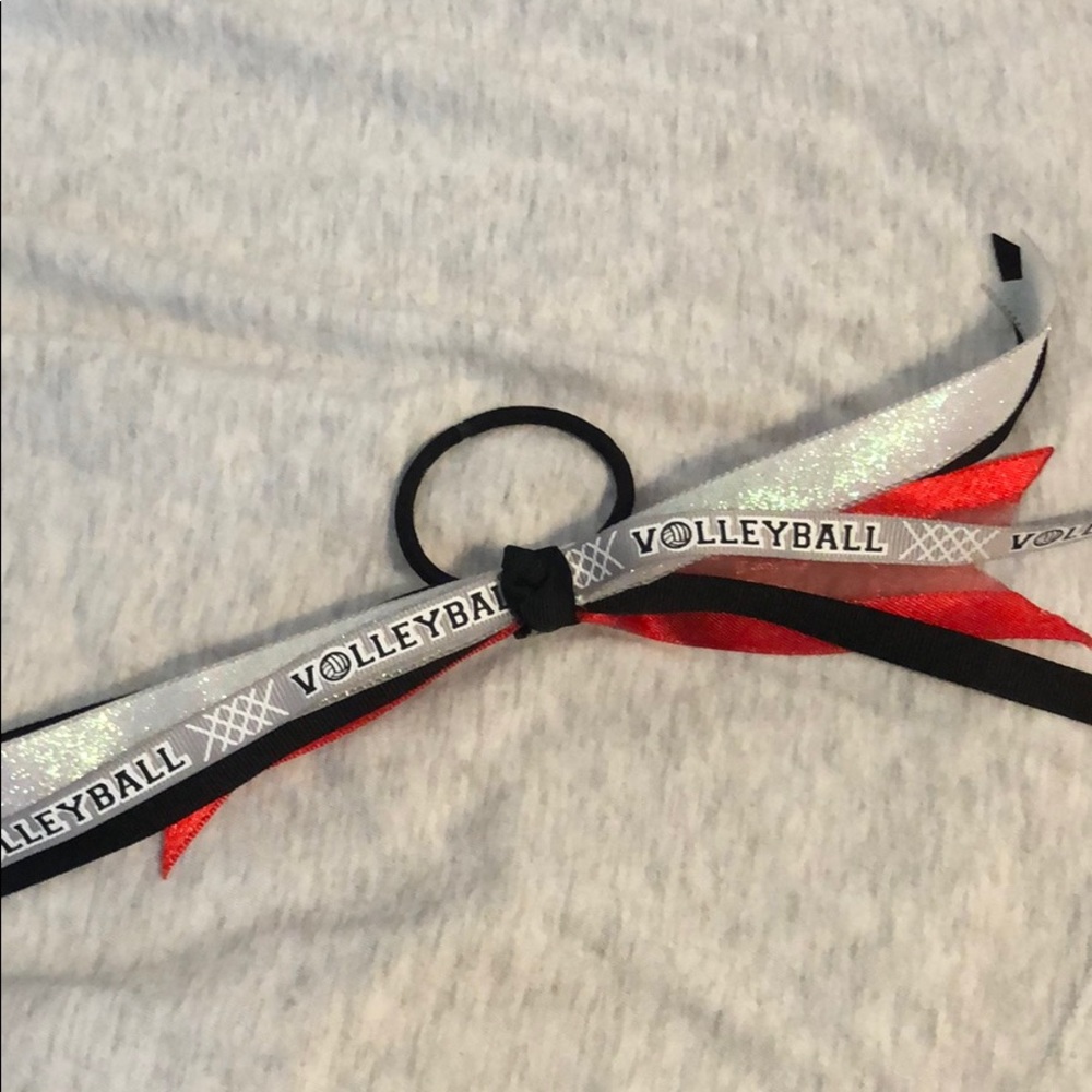 Volleyball Sparkle Ribbon Ponytail Holder